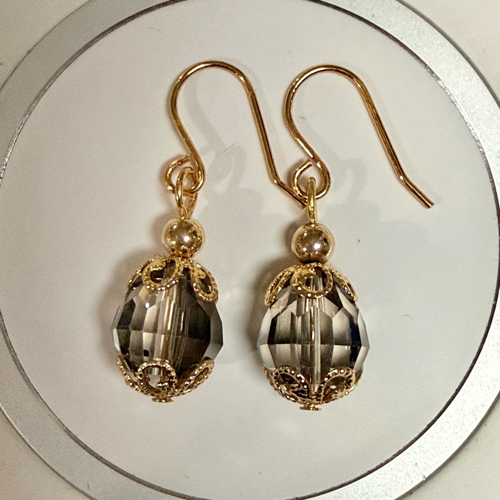 Victorian Style Black Diamond Teardrop Earrings With Gold Accents